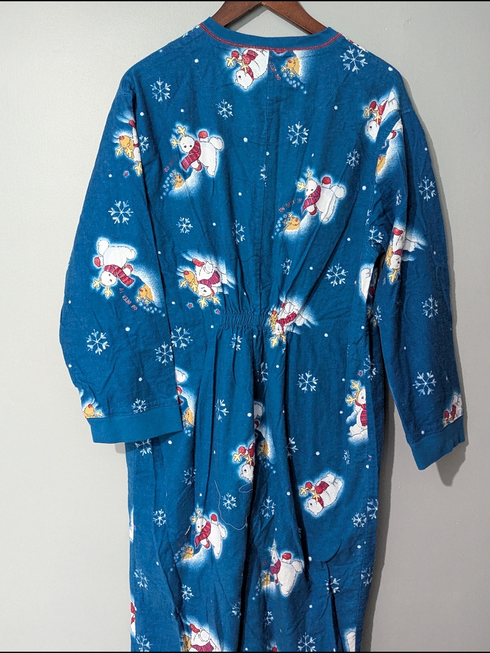 La Senza Vintage Women's Teal Snowman Fleece One-Piece Pajamas Whimsical Holiday - Picture 9 of 16